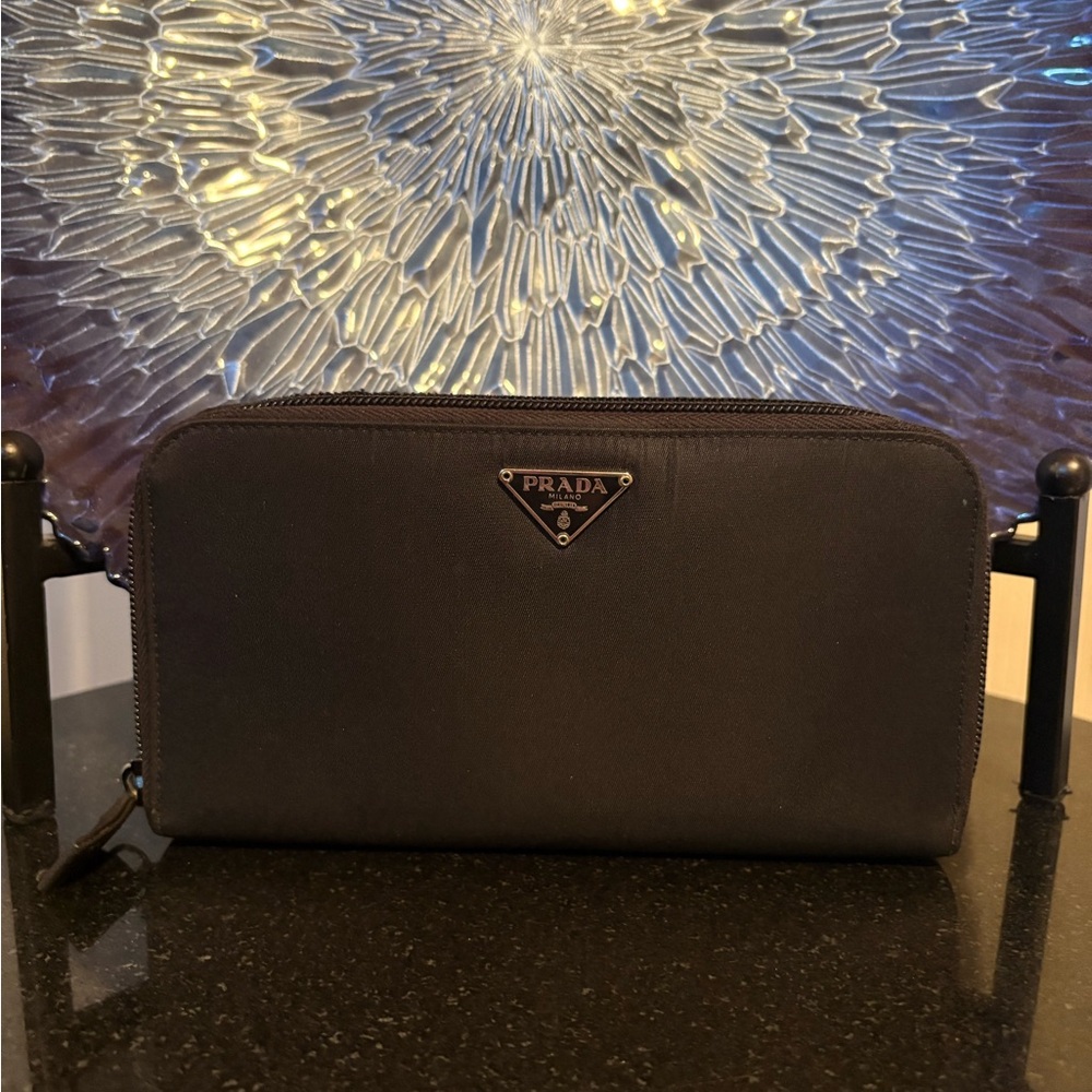 Prada EUC Black Nylon Long Zip Wallet